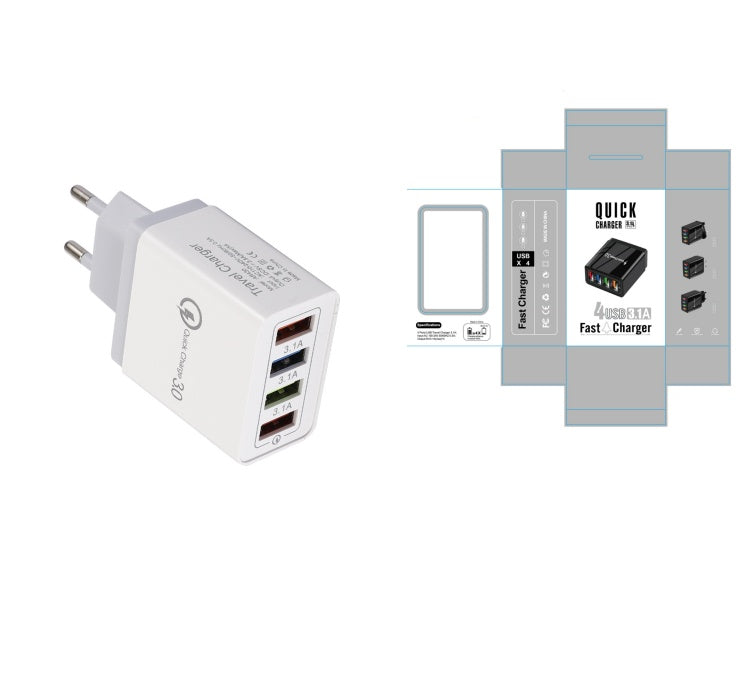 USB Charger Quick Charge 3.0 4 Phone Adapter For Tablet Portable Wall Mobile Charger Fast Charger by SHOPEEZONE