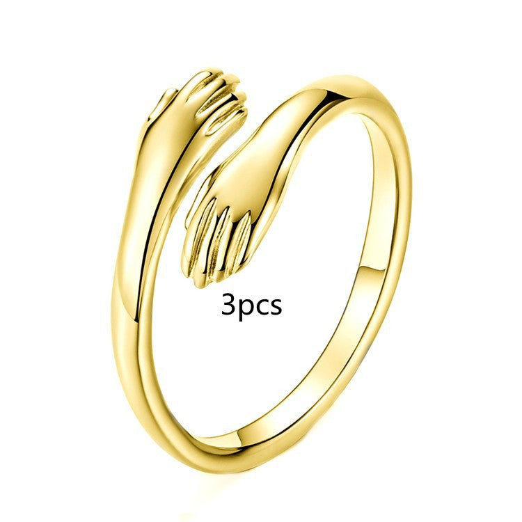 925 Sterling Silver Two-handed Hug Ring Female Retro Thai Silver Simple Ring
