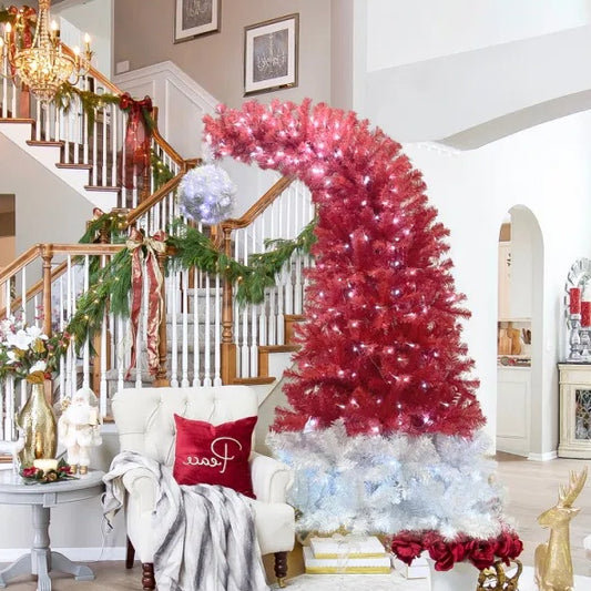6FT Hinged Fir Artificial Fir Bent Top Christmas Tree, Xmas Tree Bendable Santa Hat Style Christmas Tree Holiday Decoration,1250 Branch Tips, 300 LED Lights X-mas by SHOPEEZONE