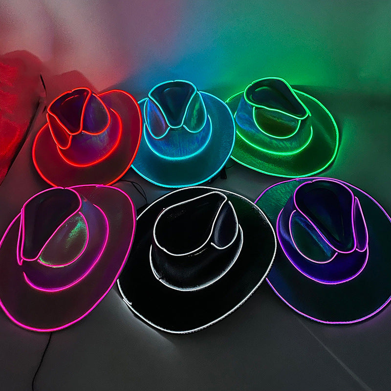 Halloween Carnival Party LED Wireless Fluorescent Colorful Cowboy Flashing Hat by SHOPEEZONE