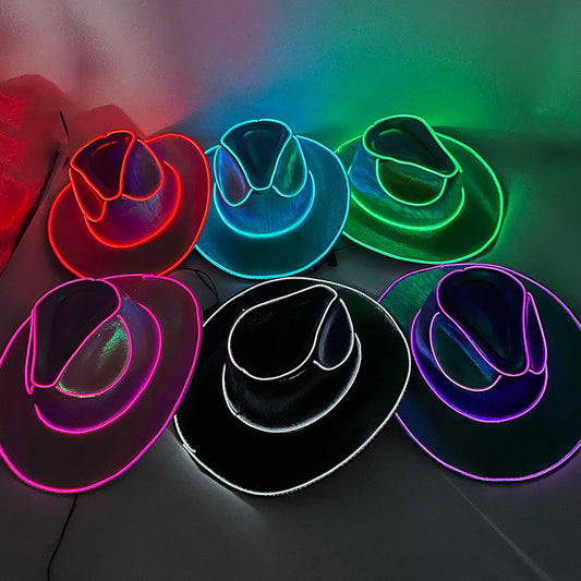 Halloween Carnival Party LED Wireless Fluorescent Colorful Cowboy Flashing Hat by SHOPEEZONE