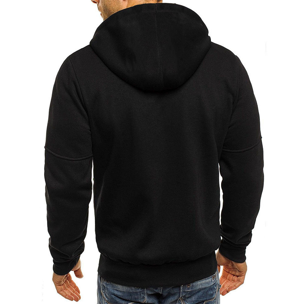 Men's Casual Zipper Hooded Sweater Solid Color Sports Fitness Jackets Cardigan by SHOPEEZONE