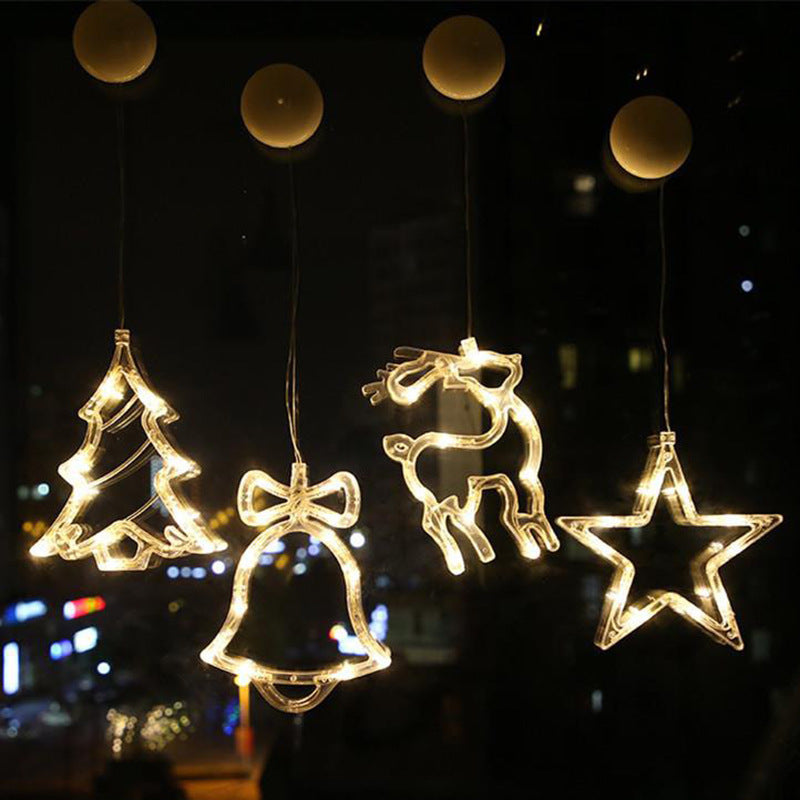 Christmas LED Suction Cup Chandelier Santa Claus Elk Snowman Lights Holiday Party Window Decor Lamps Battery Powered by SHOPEEZONE