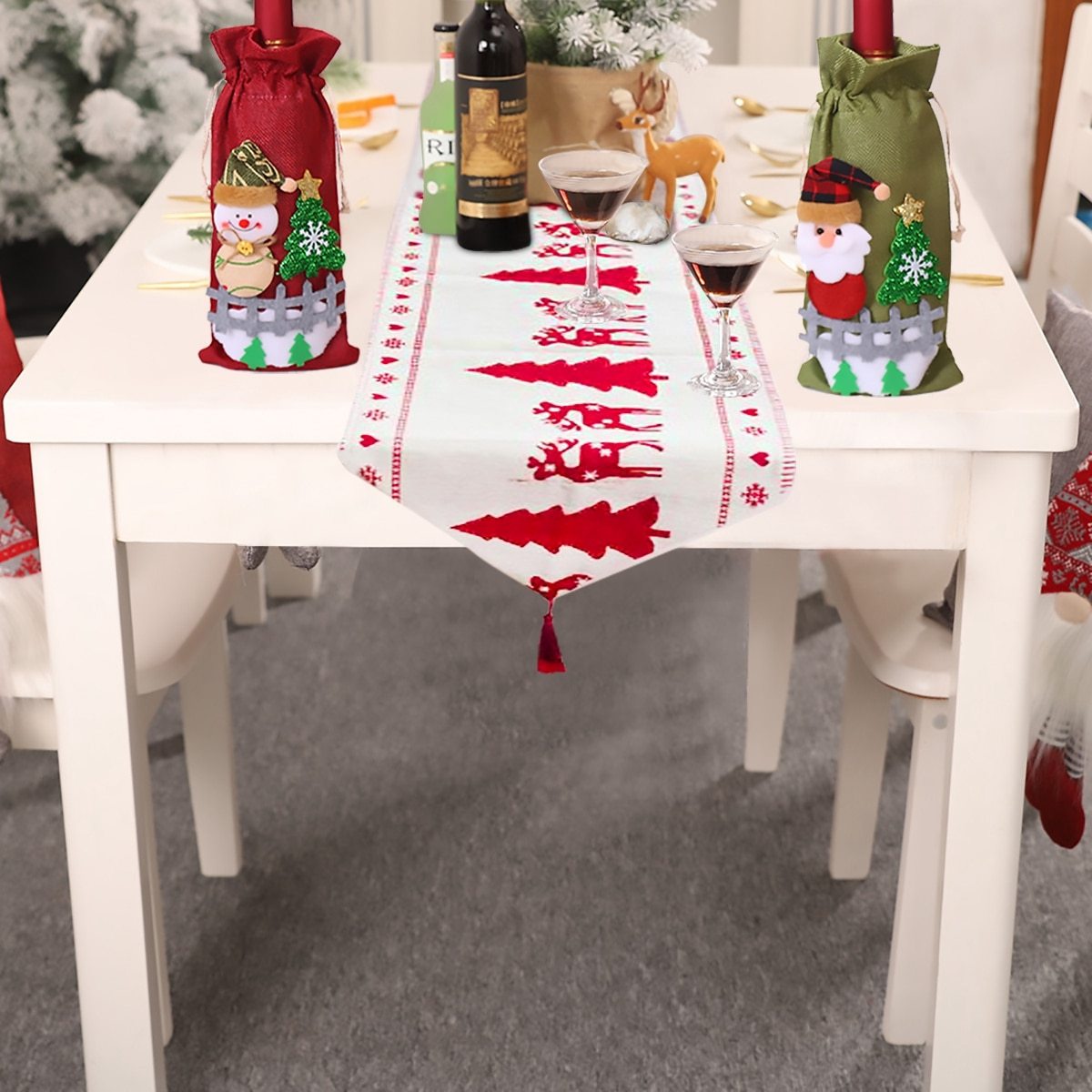 Christmas Elk Snowman Table Runner Merry Christmas Decorations by SHOPEEZONE