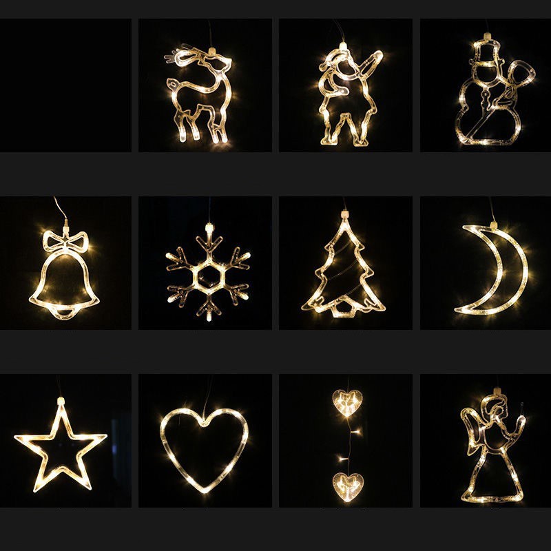 Christmas LED Suction Cup Chandelier Santa Claus Elk Snowman Lights Holiday Party Window Decor Lamps Battery Powered by SHOPEEZONE
