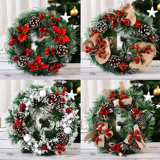 Christmas Artificial Pinecone Red Berries Wreath Front Door Window Decoration by SHOPEEZONE