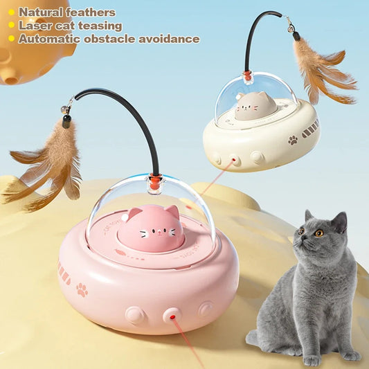 Electric UFO Smart Teaser Cat Toy With Bell And Feather