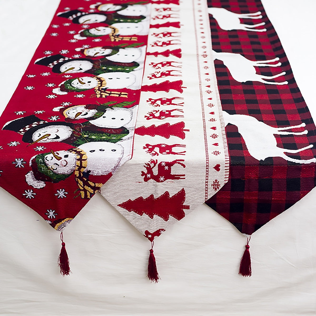 Christmas Elk Snowman Table Runner Merry Christmas Decorations by SHOPEEZONE