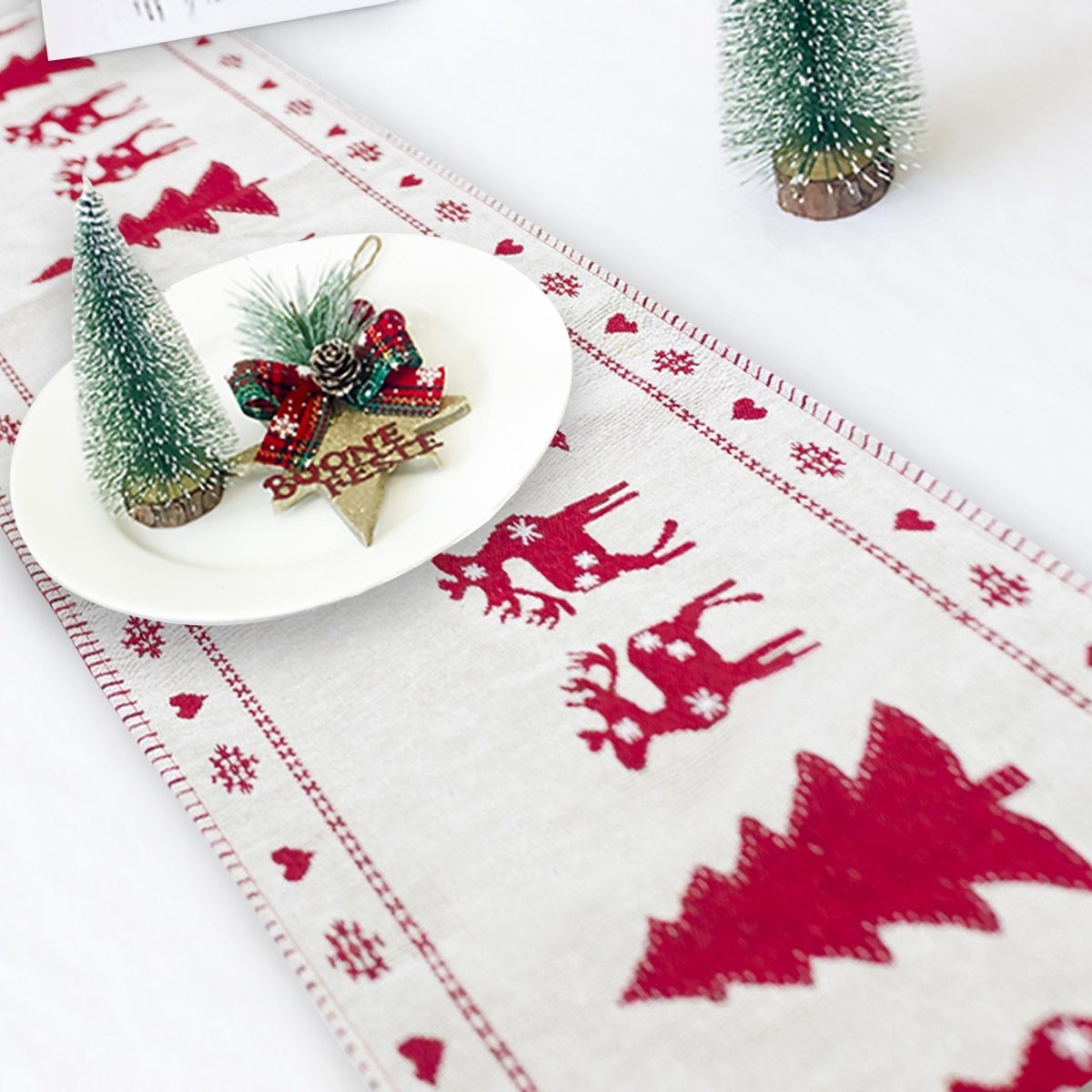 Christmas Elk Snowman Table Runner Merry Christmas Decorations by SHOPEEZONE
