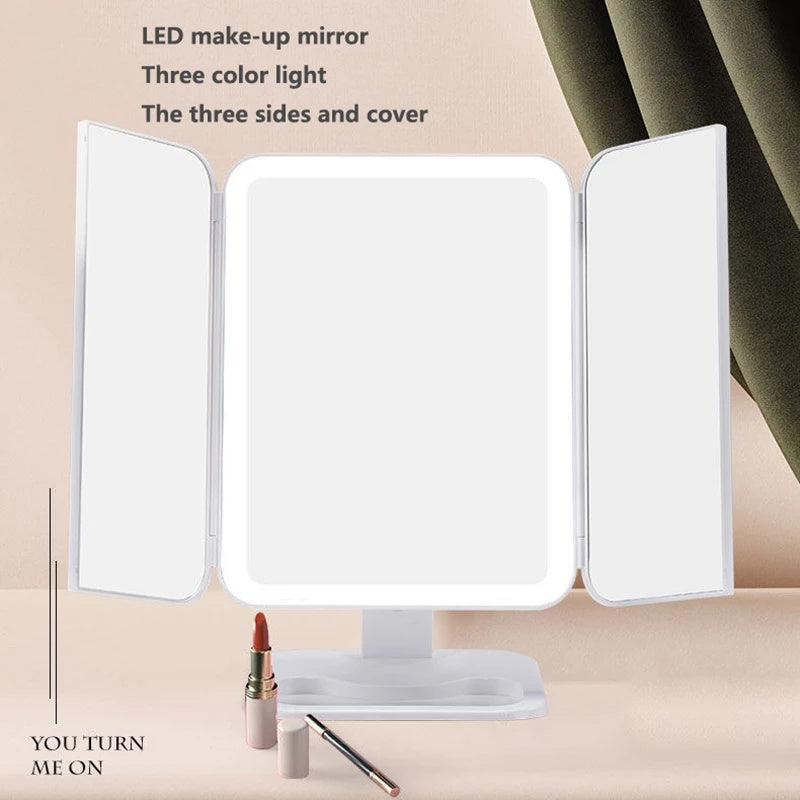 Trifold Makeup Mirror With Light 68 LED Vanity Mirrors 10X Magnifying 180Rotation by SHOPEEZONE