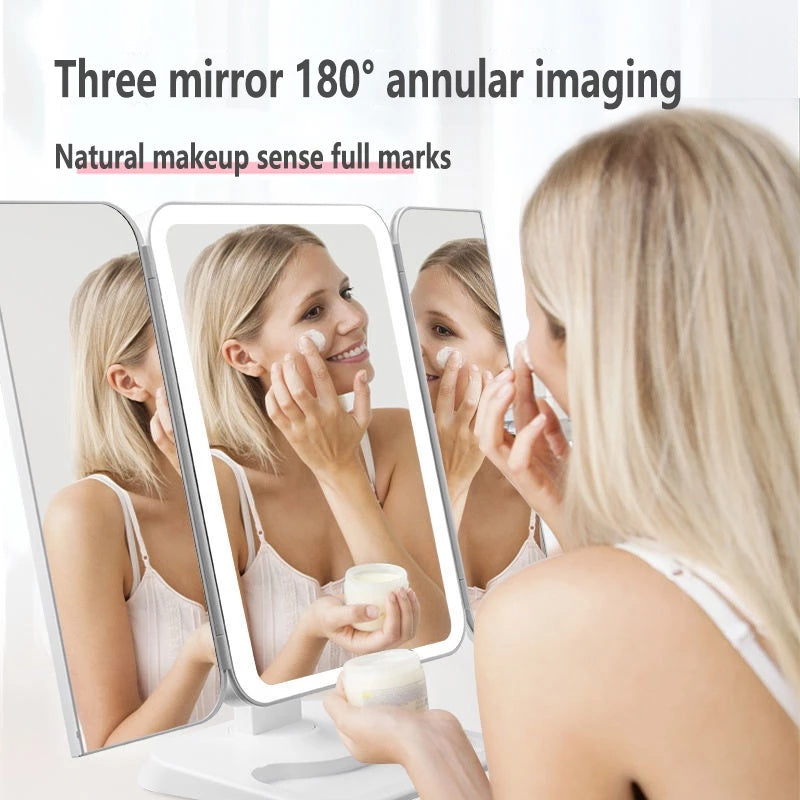 Trifold Makeup Mirror With Light 68 LED Vanity Mirrors 10X Magnifying 180Rotation by SHOPEEZONE