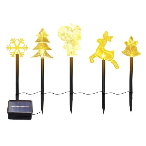 5Pcs Mixed Christmas Decoration Light Solar Stake Light Waterproof Reindeer Snowflake Bell Christmas Tree Santa Claus Light Outdoor Landscape Light By Eggracks By Global Phoenix