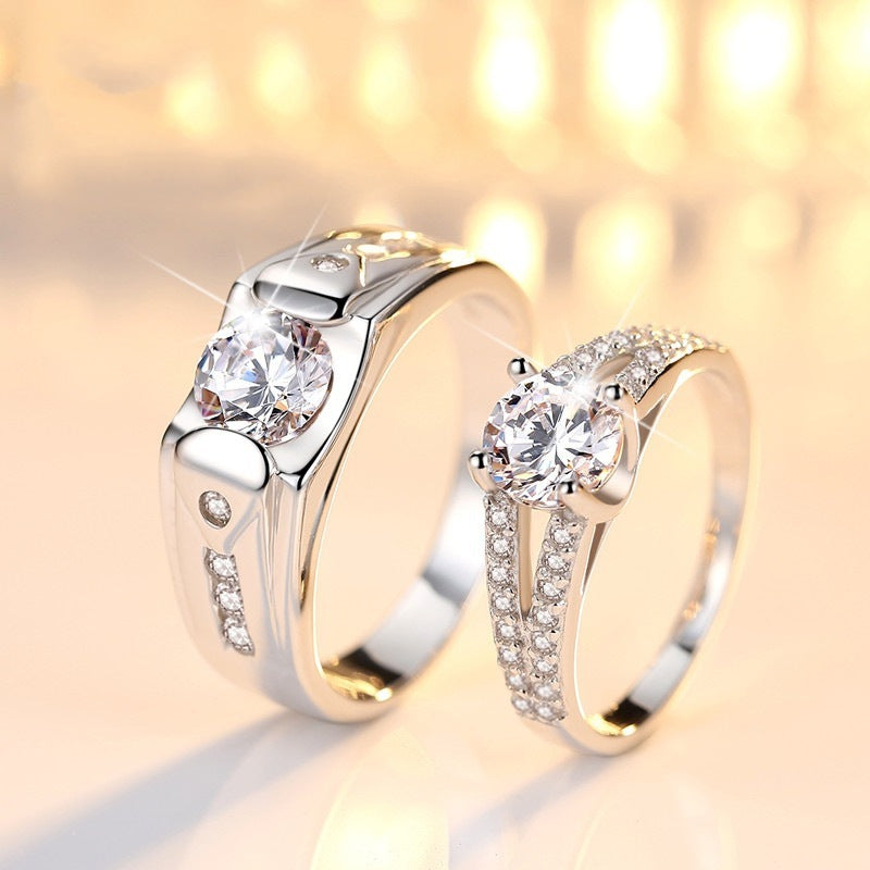 Diamond Romantic Couple Rings Men's Silver Plated Pair Rings by SHOPEEZONE