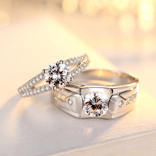 Diamond Romantic Couple Rings Men's Silver Plated Pair Rings by SHOPEEZONE