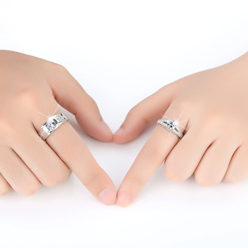 Diamond Romantic Couple Rings Men's Silver Plated Pair Rings by SHOPEEZONE