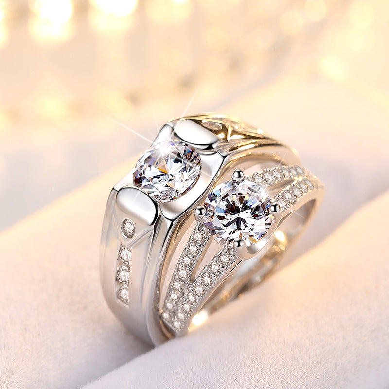 Diamond Romantic Couple Rings Men's Silver Plated Pair Rings by SHOPEEZONE