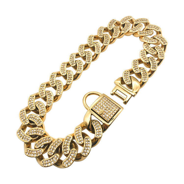 Dog Boogie Ring Pet Chain With Diamond Buckle Head Buckle Dog Chain by SHOPEEZONE
