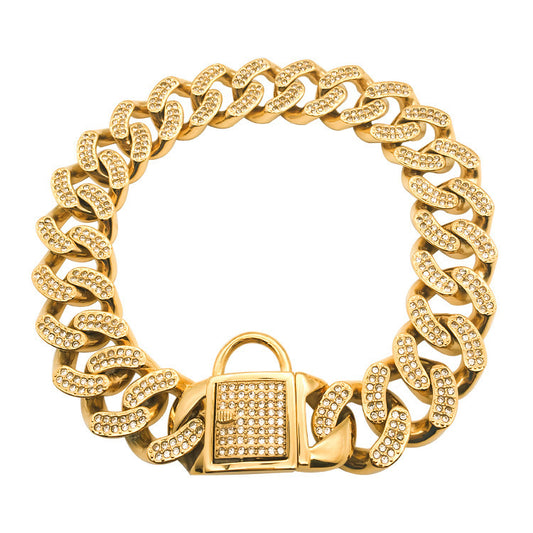 Dog Boogie Ring Pet Chain With Diamond Buckle Head Buckle Dog Chain by SHOPEEZONE