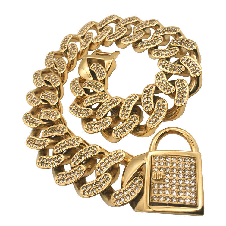 Dog Boogie Ring Pet Chain With Diamond Buckle Head Buckle Dog Chain by SHOPEEZONE