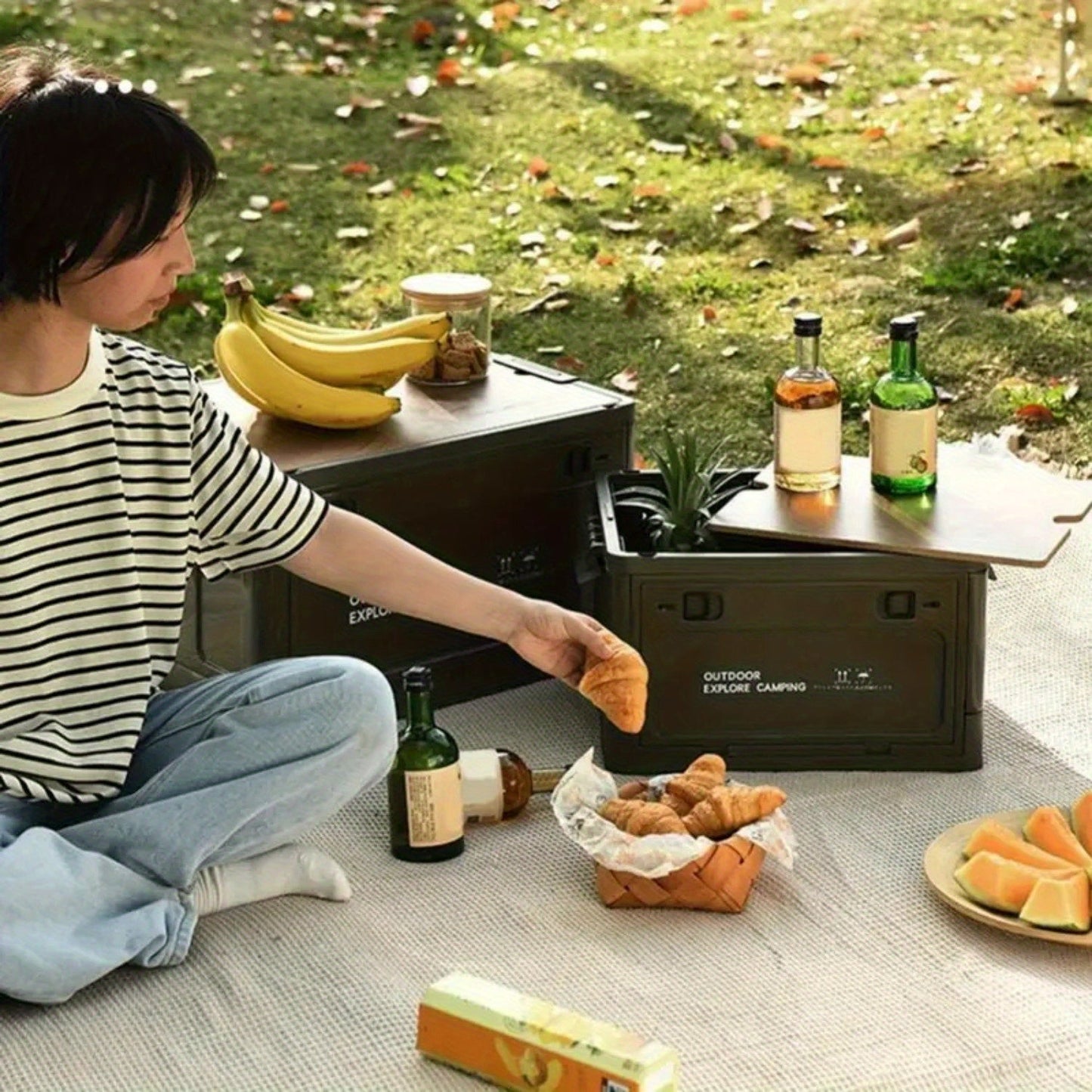 Folding Storage Box with Waterproof Wooden Lid-1