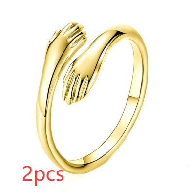 925 Sterling Silver Two-handed Hug Ring Female Retro Thai Silver Simple Ring