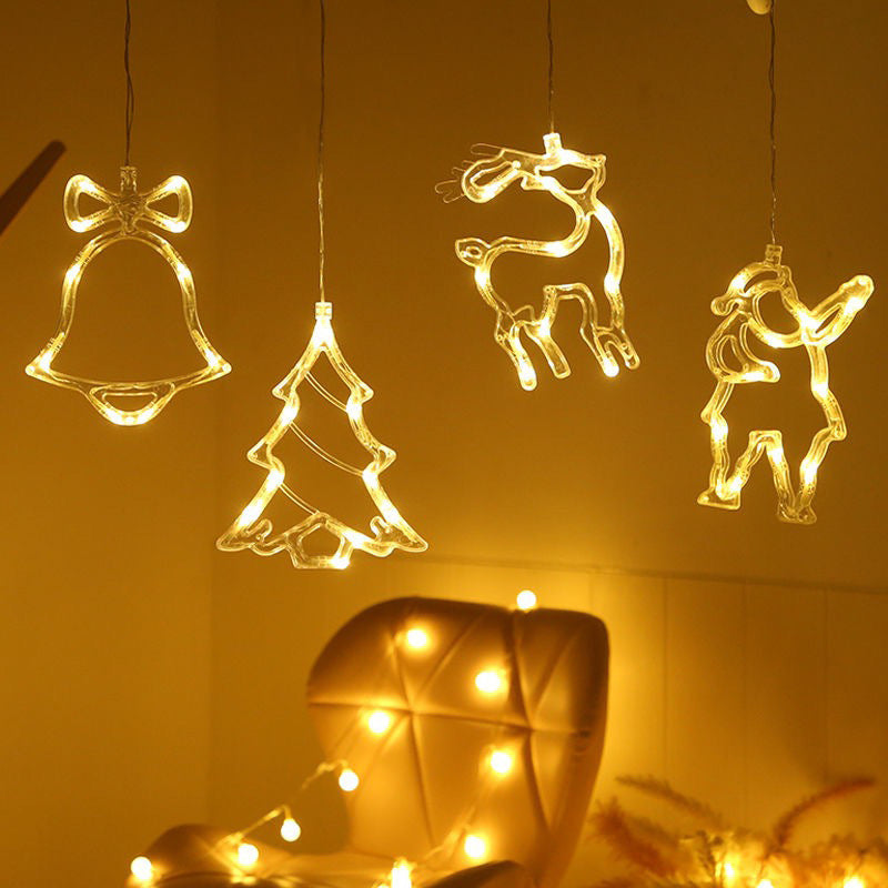 Christmas LED Suction Cup Chandelier Santa Claus Elk Snowman Lights Holiday Party Window Decor Lamps Battery Powered by SHOPEEZONE