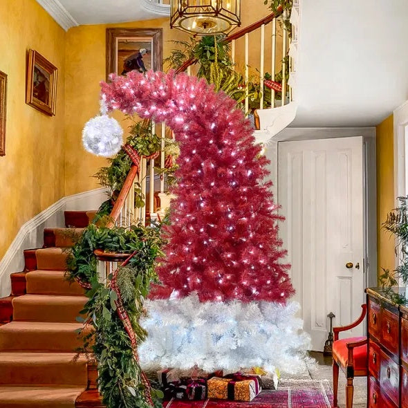 6FT Hinged Fir Artificial Fir Bent Top Christmas Tree, Xmas Tree Bendable Santa Hat Style Christmas Tree Holiday Decoration,1250 Branch Tips, 300 LED Lights X-mas by SHOPEEZONE