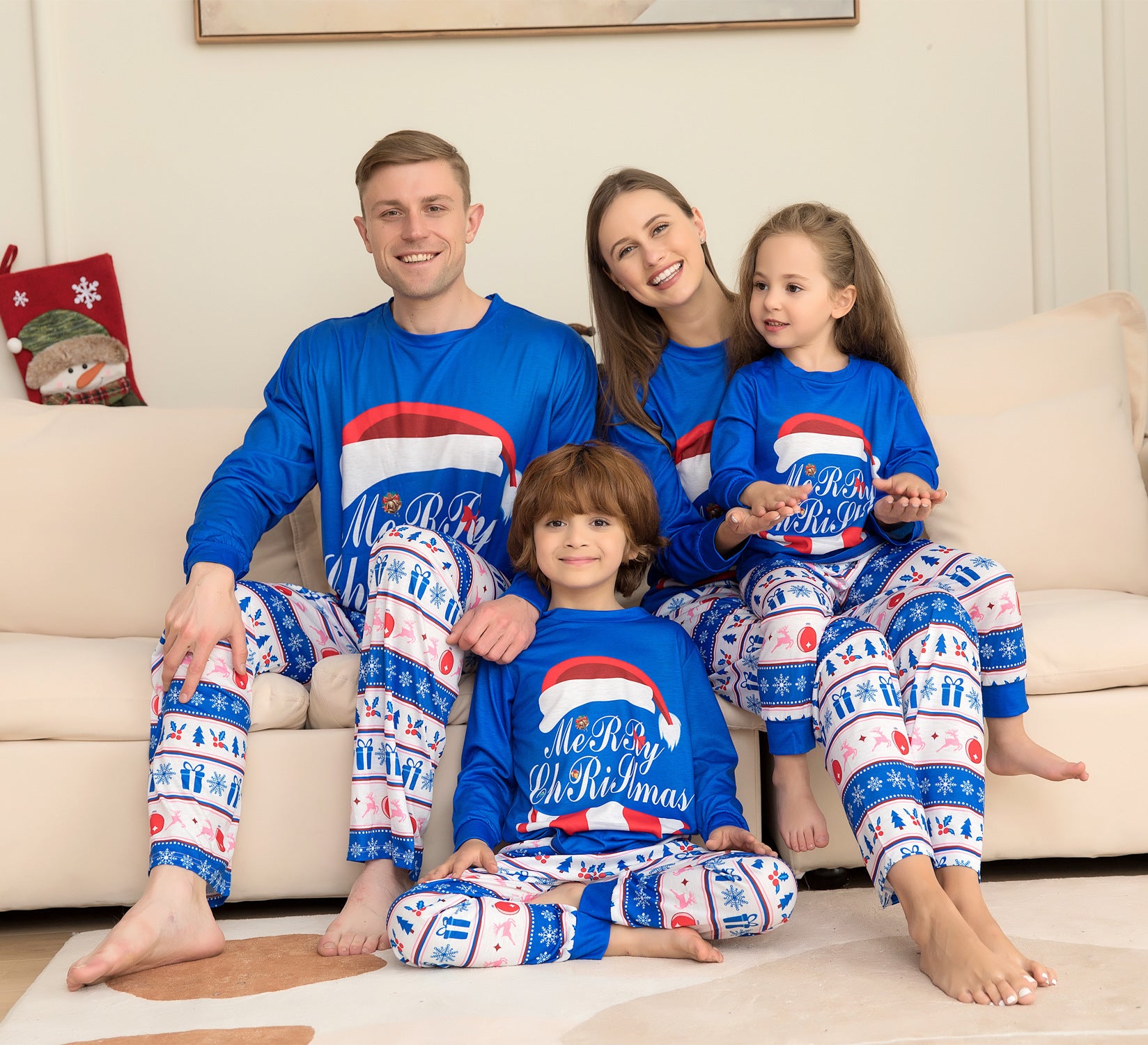 Matching Family Pajamas Sets Christmas PJ's Letter Print Top And Plaid Pants Jammies Sleepwear by SHOPEEZONE