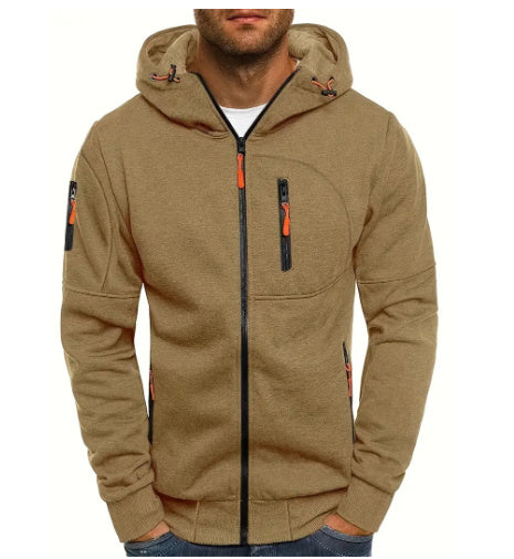 Men's Casual Zipper Hooded Sweater Solid Color Sports Fitness Jackets Cardigan by SHOPEEZONE