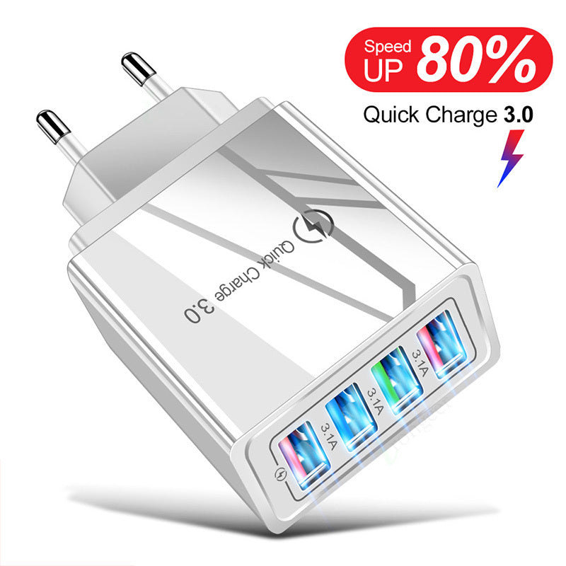 USB Charger Quick Charge 3.0 4 Phone Adapter For Tablet Portable Wall Mobile Charger Fast Charger by SHOPEEZONE