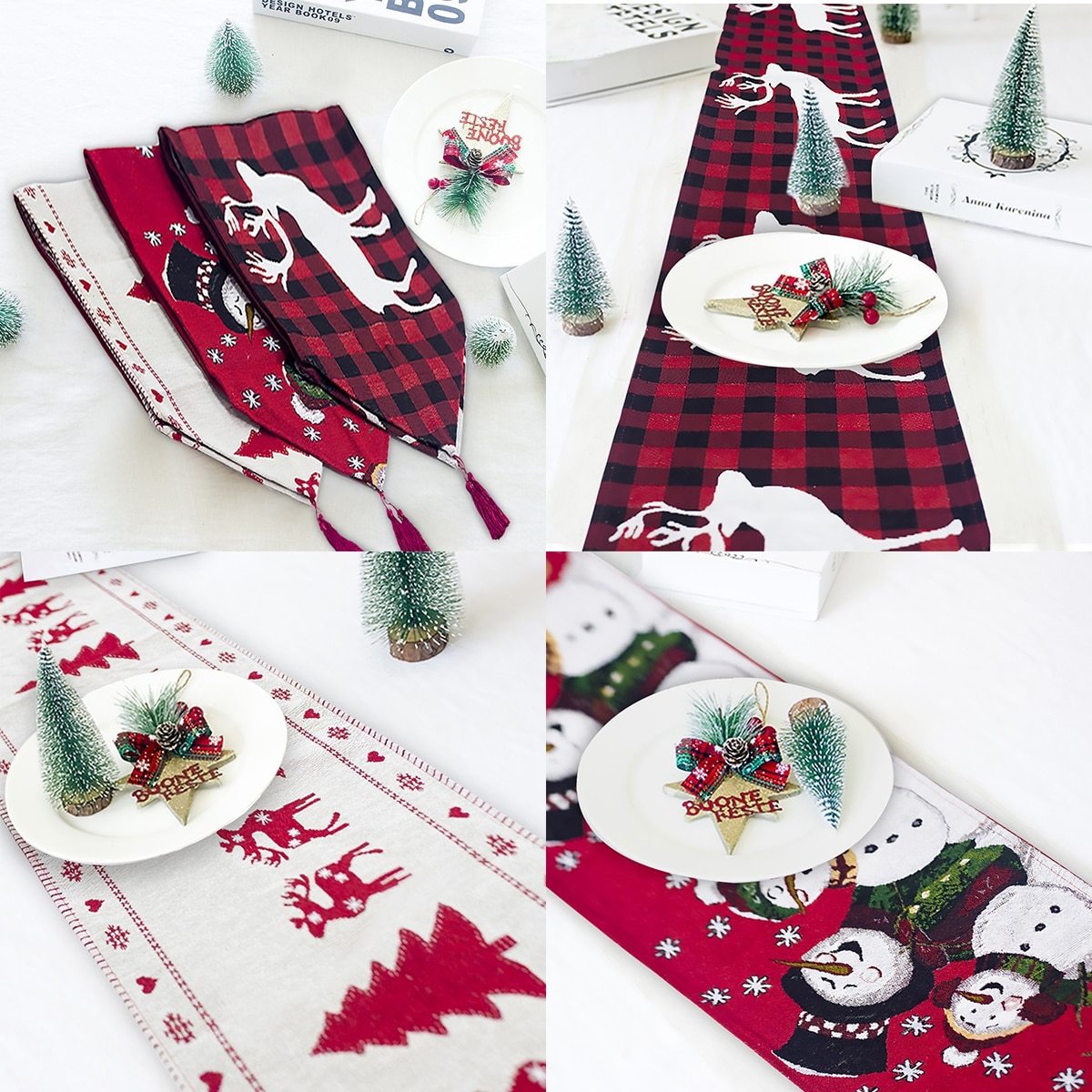 Christmas Elk Snowman Table Runner Merry Christmas Decorations by SHOPEEZONE