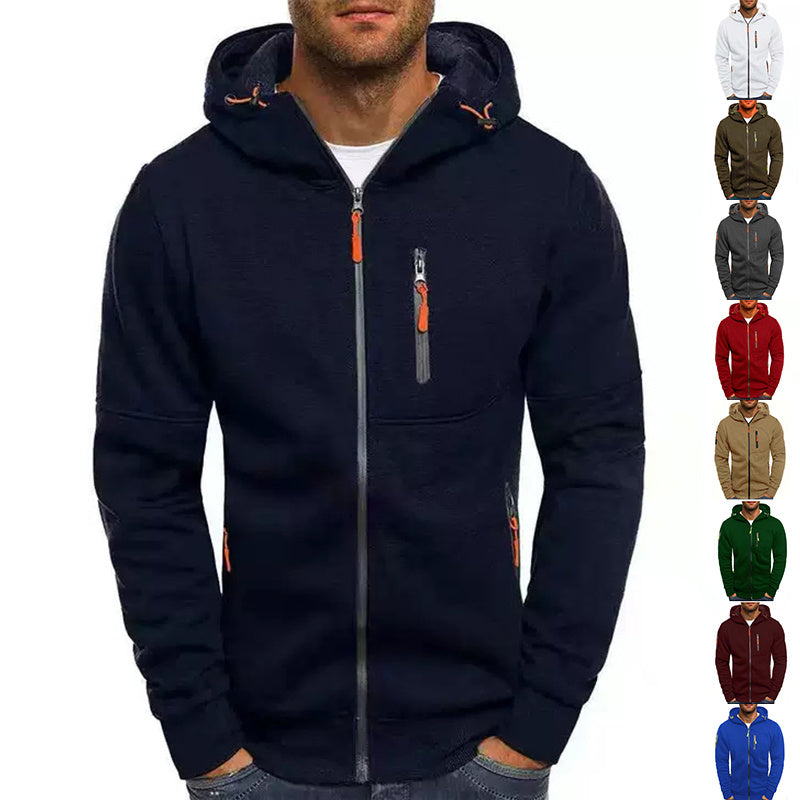 Men's Casual Zipper Hooded Sweater Solid Color Sports Fitness Jackets Cardigan by SHOPEEZONE