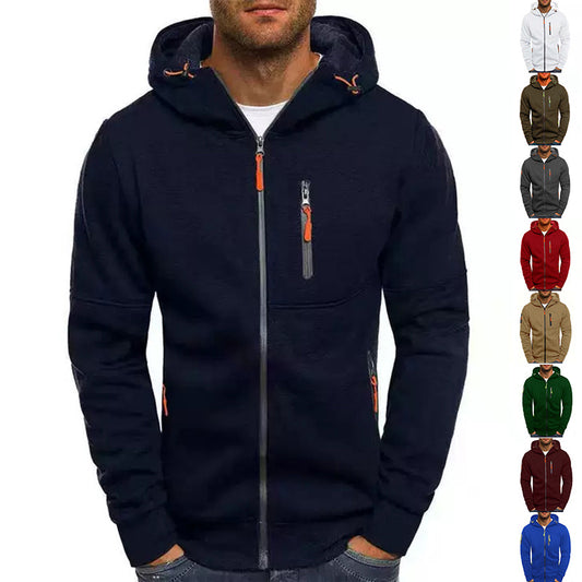 Men's Casual Zipper Hooded Sweater Solid Color Sports Fitness Jackets Cardigan by SHOPEEZONE