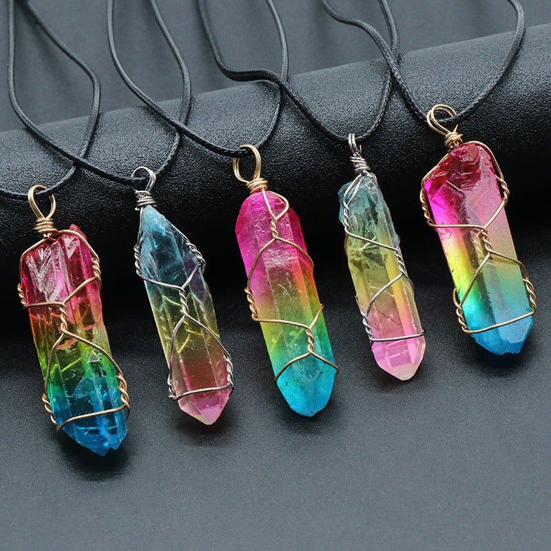 Hot Selling Stone Crystal Pillar Tree Of Life Pendant Ins Fashion Necklace by SHOPEEZONE