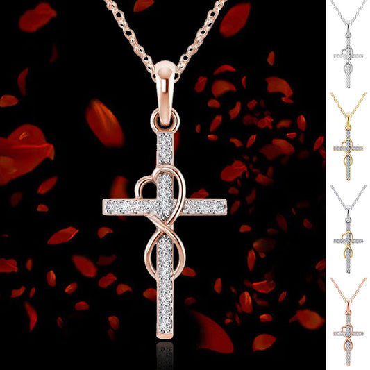 Alloy Pendant With Diamond And Eight-character Cross Necklace by SHOPEEZONE