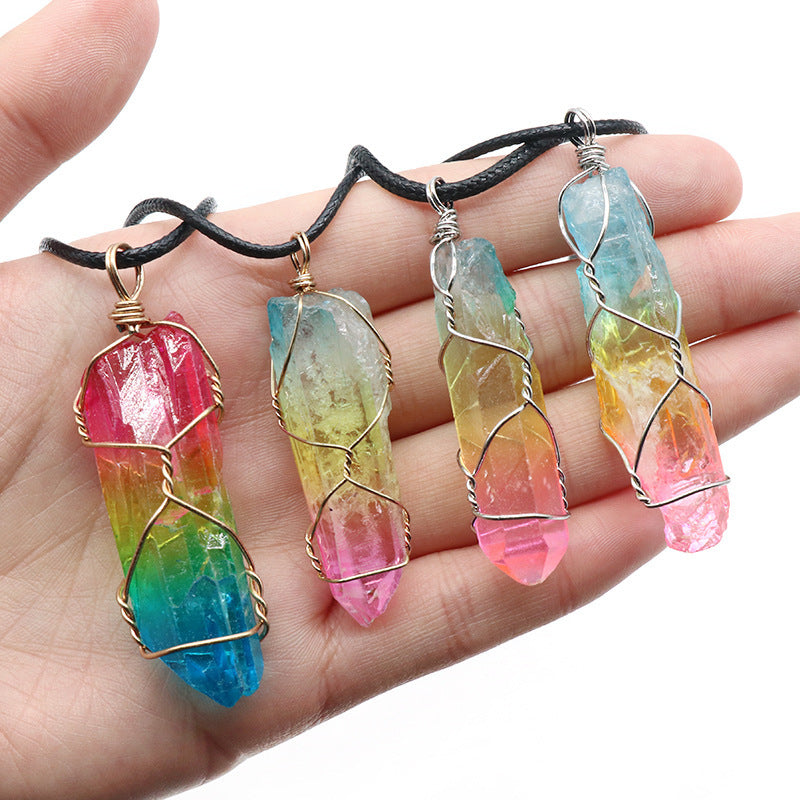 Hot Selling Stone Crystal Pillar Tree Of Life Pendant Ins Fashion Necklace by SHOPEEZONE