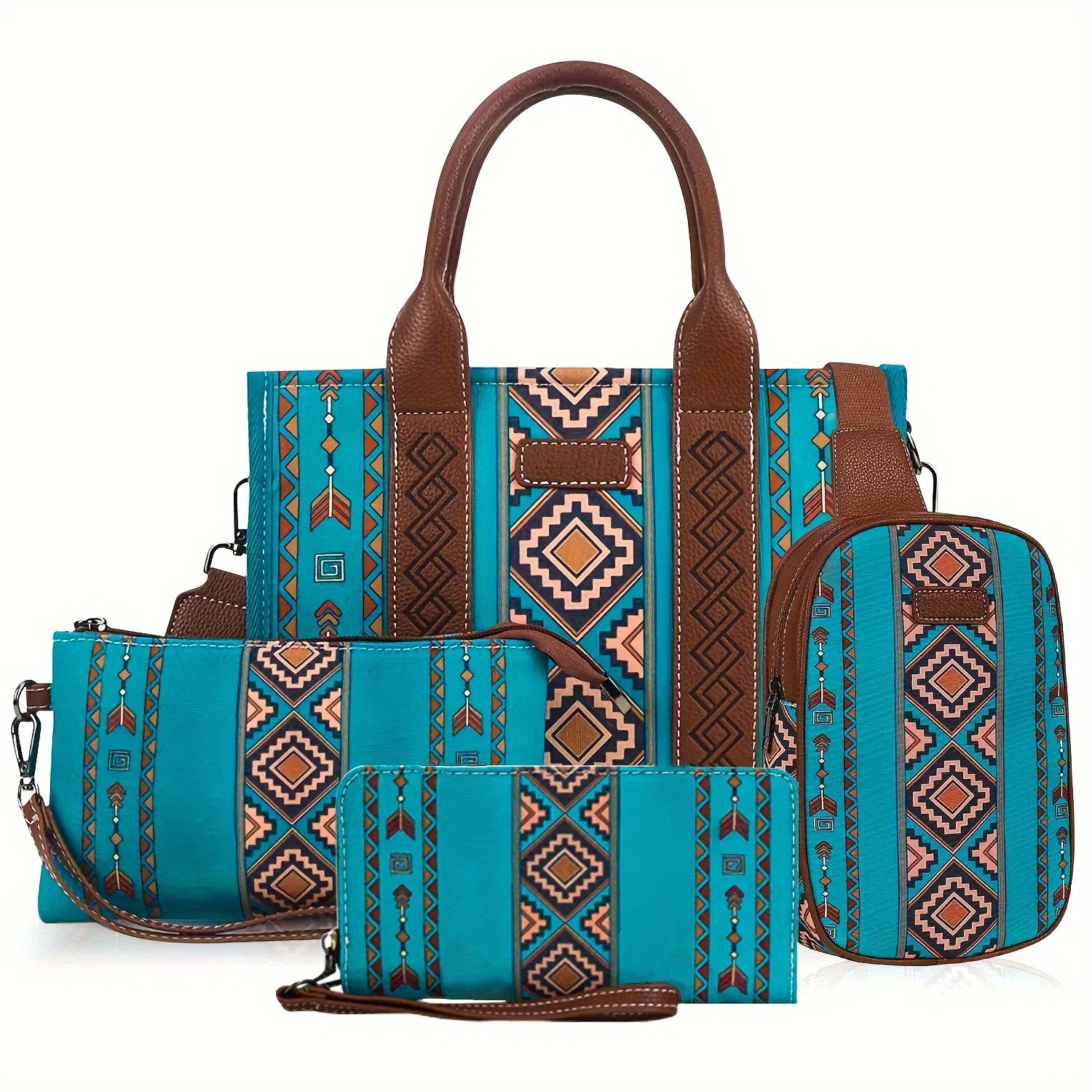 4Pcs Women's Purse Tote, Retro Work Satchel Lightweight, Boho Chic Tote Everyday Green by ShopeeZone