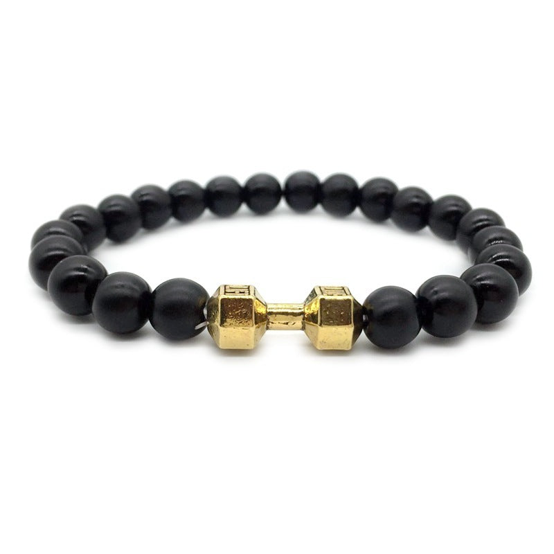 Mens Alloy Barbell Lava Rock Beads Dumbbell Bracelet