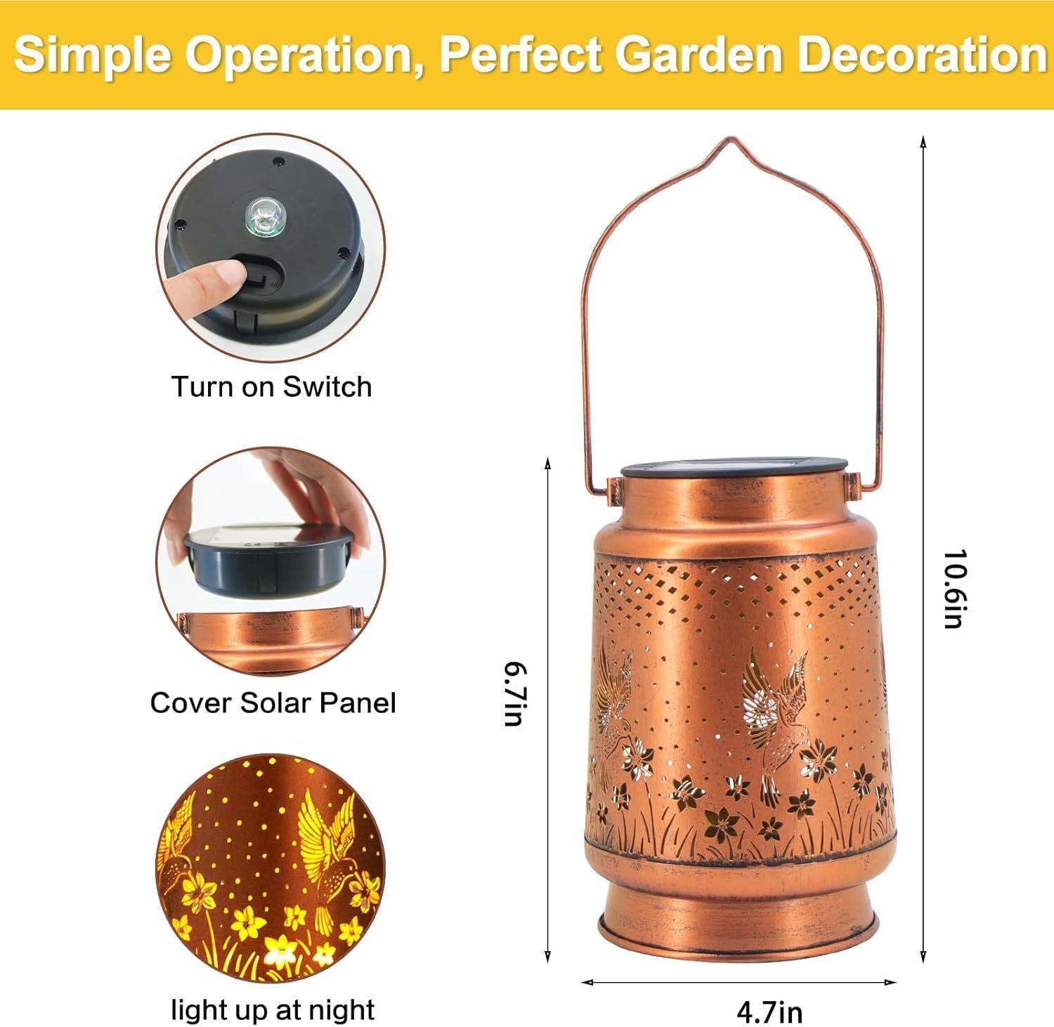 Hummingbird Solar Lantern Metal Hanging Light LED Decorative Light Garden Decor by SHOPEEZONE