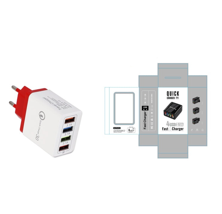 USB Charger Quick Charge 3.0 4 Phone Adapter For Tablet Portable Wall Mobile Charger Fast Charger by SHOPEEZONE