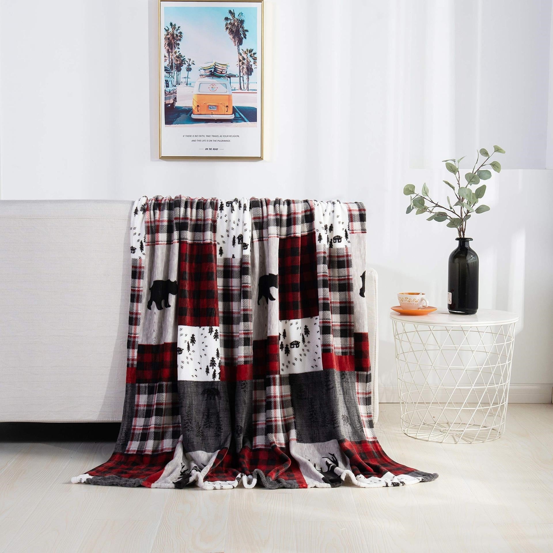 Christmas Elk Snowman Santa Claus Print Blanket Winter Double-sided Flannel Blanket For Sofa Sleeping Shawl by ShopeSmartly