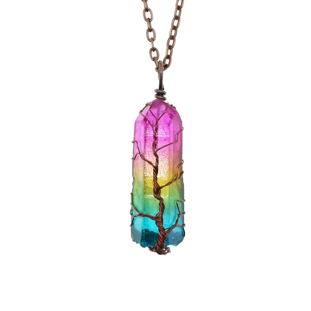 Hot Selling Stone Crystal Pillar Tree Of Life Pendant Ins Fashion Necklace by SHOPEEZONE