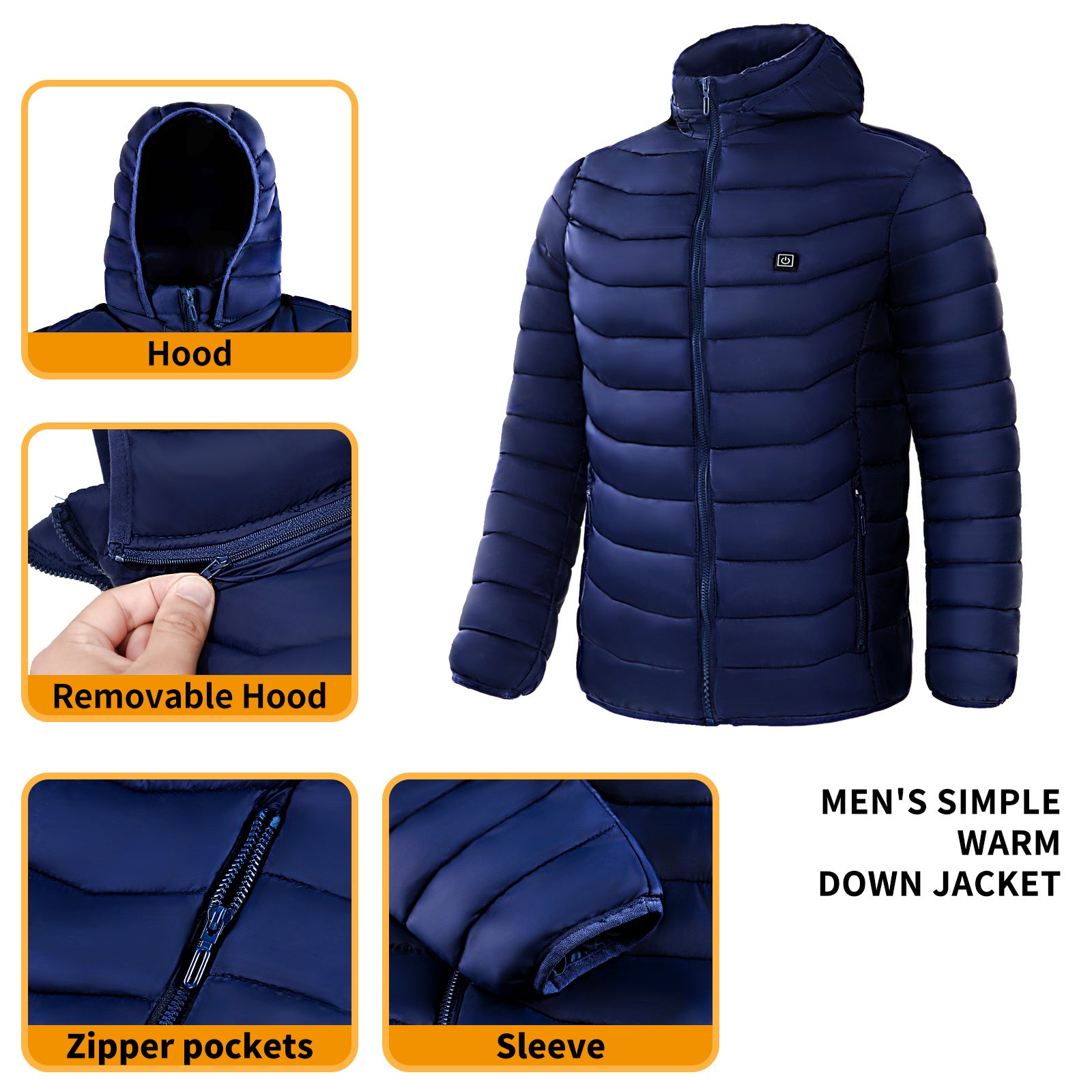 Men Heated Puffer Jacket Electric Heating Coat Insulated Hood Windbreaker 9Heat Zones by SHOPEEZONE