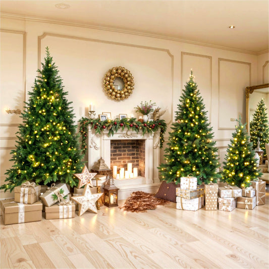 8ft, 6ft, 4ft Pre-Lit Green Pine Artificial Christmas Tree, 3 Articulated Christmas Trees With 820 Warm Yellow LED Lights & 2539 Branch Tips For Festive Decoration For Home, Office & Party by SHOPEEZONE