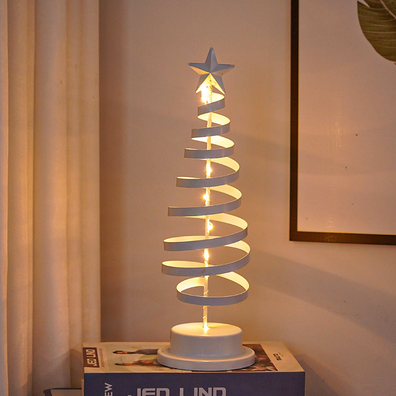 LED Christmas Tree Spiral Light Table Ornament Wrought Iron Xmas Tree Bedroom Desk Lamp Christmas Atmosphere Night Light Decor by SHOPEEZONE