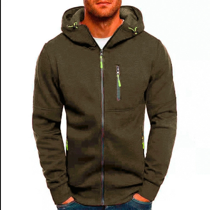 Men's Casual Zipper Hooded Sweater Solid Color Sports Fitness Jackets Cardigan by SHOPEEZONE
