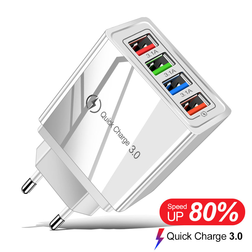 USB Charger Quick Charge 3.0 4 Phone Adapter For Tablet Portable Wall Mobile Charger Fast Charger by SHOPEEZONE