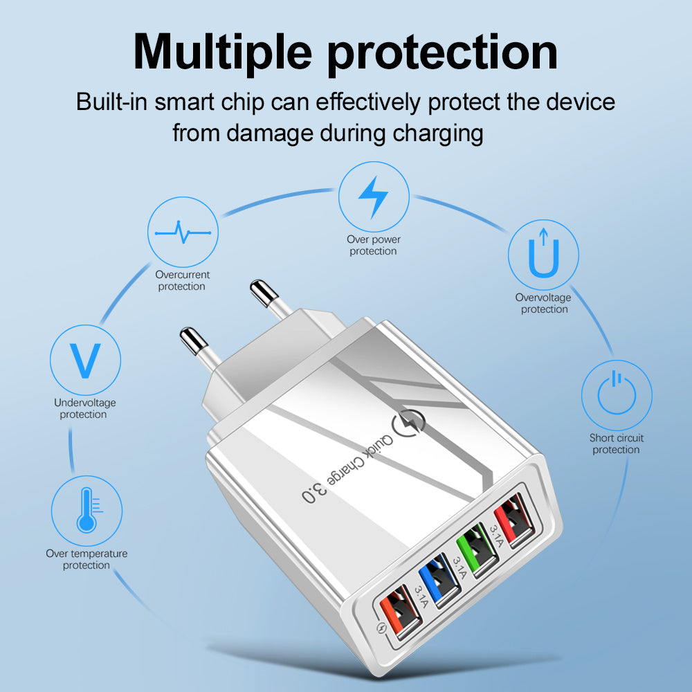 USB Charger Quick Charge 3.0 4 Phone Adapter For Tablet Portable Wall Mobile Charger Fast Charger by SHOPEEZONE
