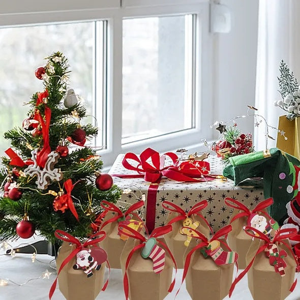 24 Pcs Christmas Gift Boxes With Ribbon And Cards Cartoon Santa Claus Reindeer Snowman Pattern Box Paper Cookies Candy Treat Boxes For Christmas Party Favor Supplies by ShopeeZone