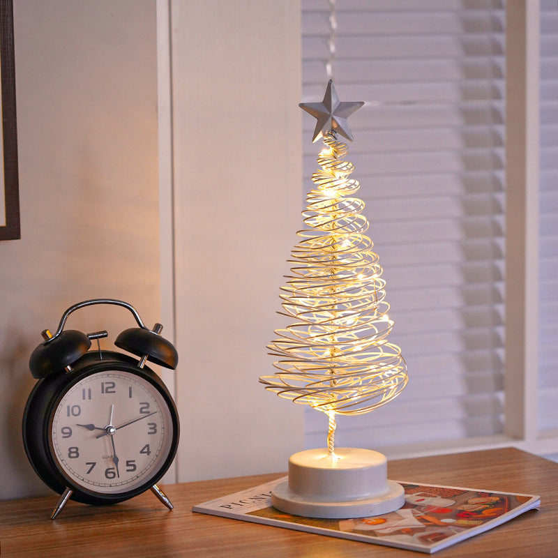 LED Christmas Tree Spiral Light Table Ornament Wrought Iron Xmas Tree Bedroom Desk Lamp Christmas Atmosphere Night Light Decor by SHOPEEZONE